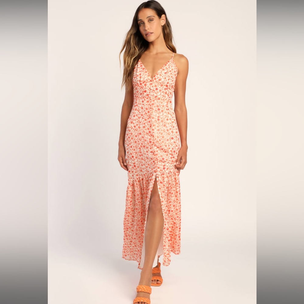 Lulus orange flower dress